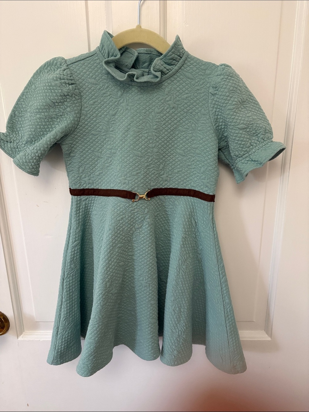 Janie and Jack size 4 Ruffle-Neck Fit & Flare Dress with Brown Waist Accent
